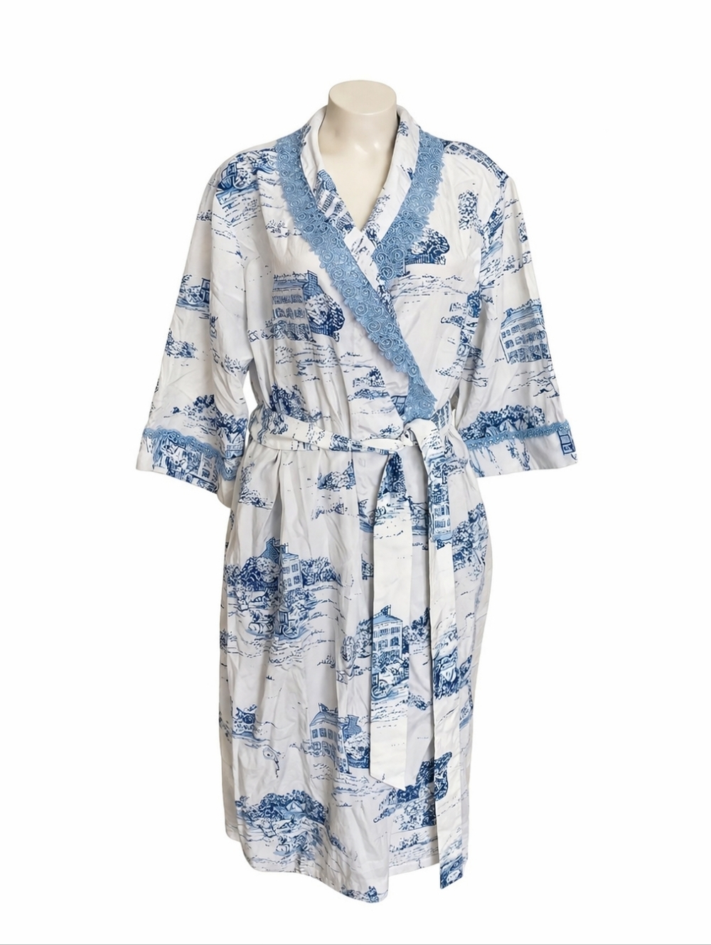 Cabernet Blue and White Toile Cotton Top Women's Size:L